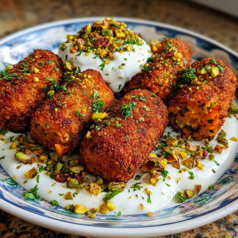 Sweet Potato Croquettes with Burrata Dip & Pistachio Crunch: The Best Side Dish 4 Sweet Potato Croquettes with Burrata Dip & Pistachio Crunch: The Best Side Dish
