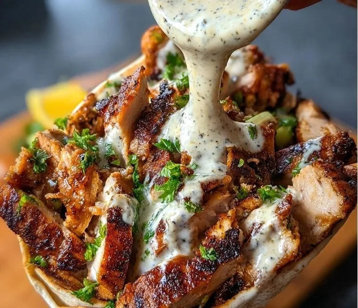 Delicious Chicken Shawarma with Garlic Sauce served on a plate