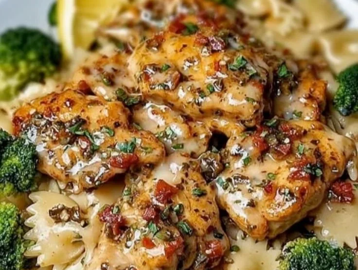 Cowboy Butter Lemon Bowtie Chicken with Broccoli