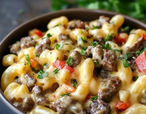 High-Protein Creamy Philly Cheesesteak Mac & Cheese Bliss