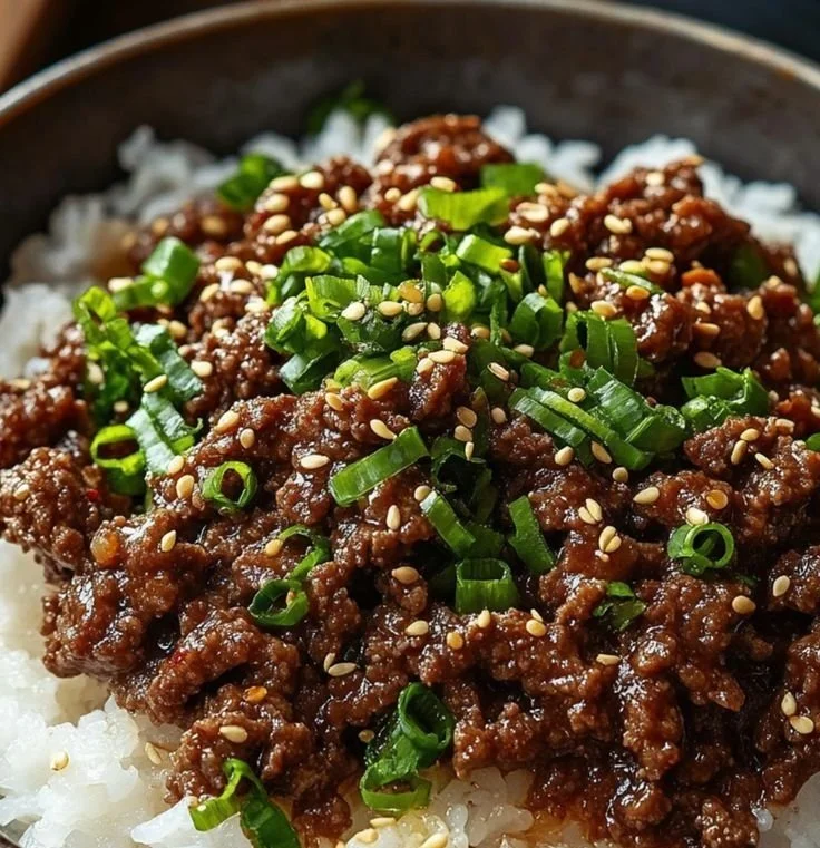 Delicious Korean Ground Beef Bowl with vegetables and rice