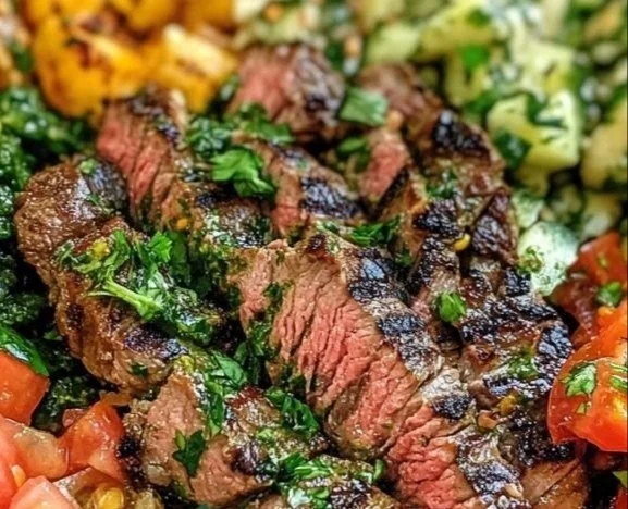 Delicious Mediterranean Steak Bowl with fresh ingredients and vibrant colors