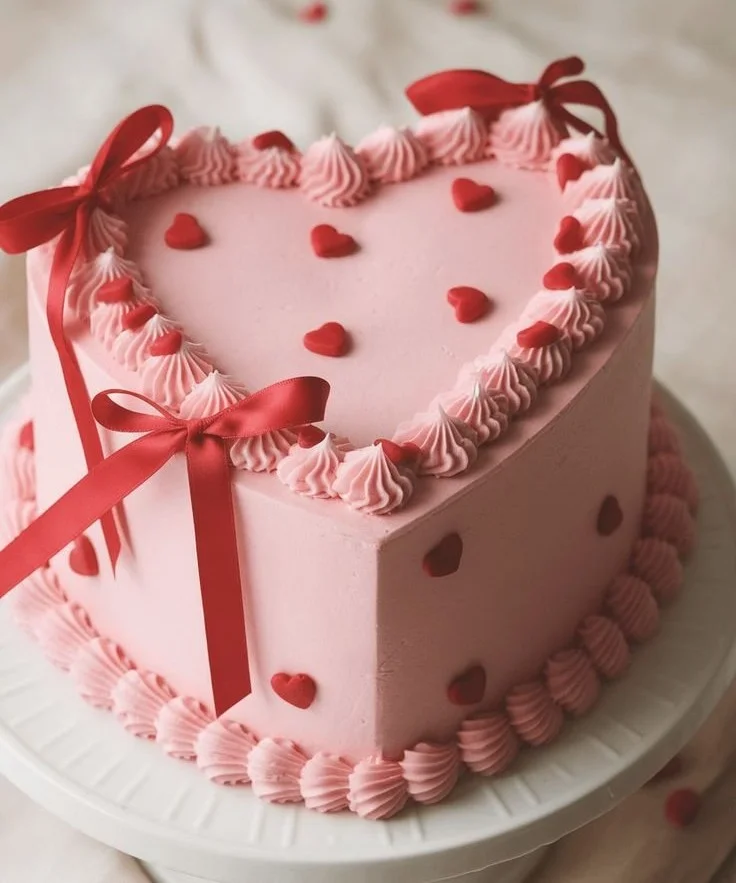 Pink Heart Shaped Cake 2 Pink heart shaped cake decorated for a special occasion.