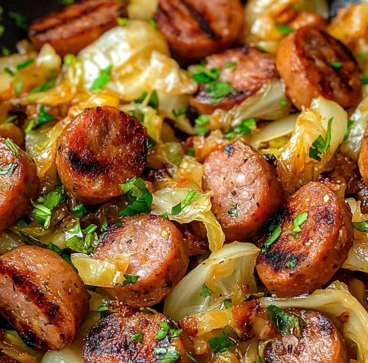 Sausage and Cabbage Stir Fry 2 Hearty Sausage Cabbage Stir Fry served in a bowl with colorful vegetables