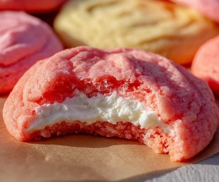 Strawberry cheesecake cookies with fresh strawberries and creamy cheesecake filling