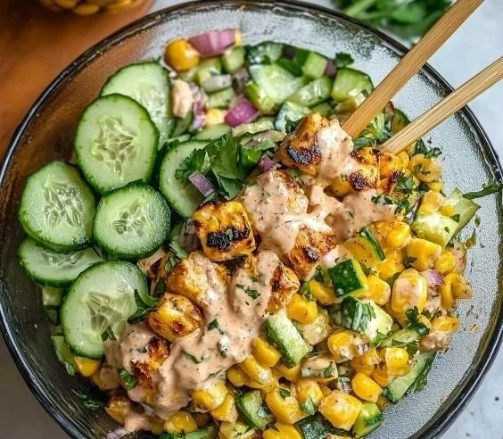Street Corn Creamy Cucumber Chicken Salad