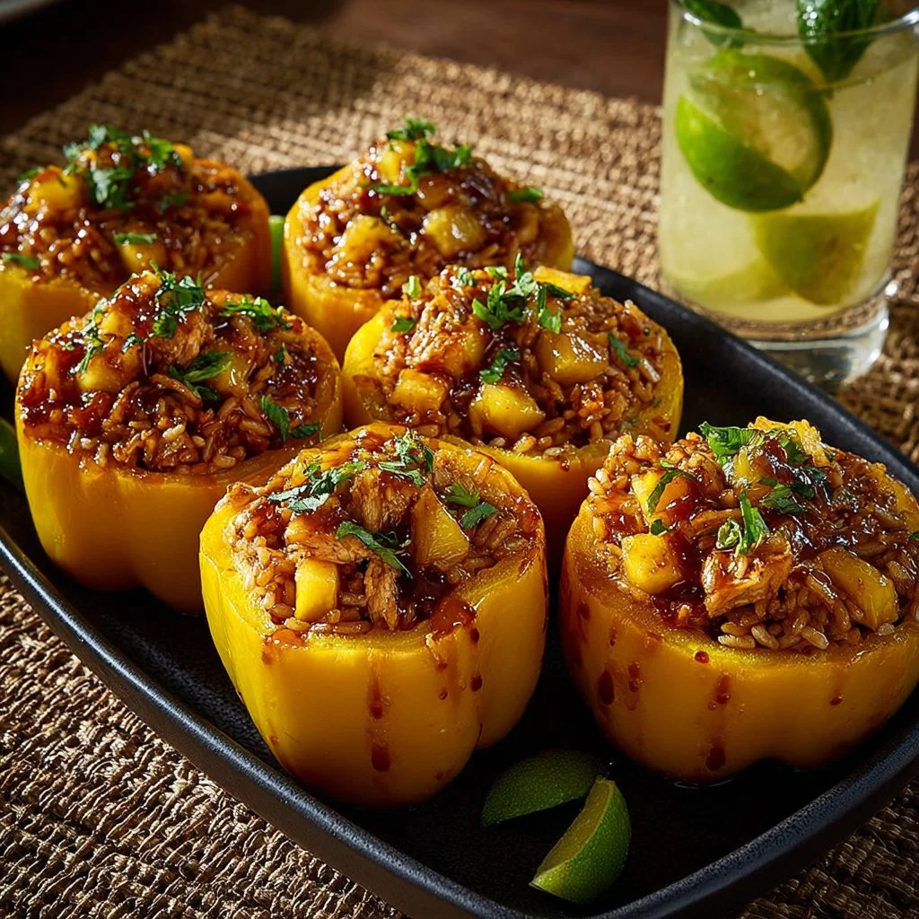 Teriyaki Pineapple Chicken and Rice Stuffed Peppers