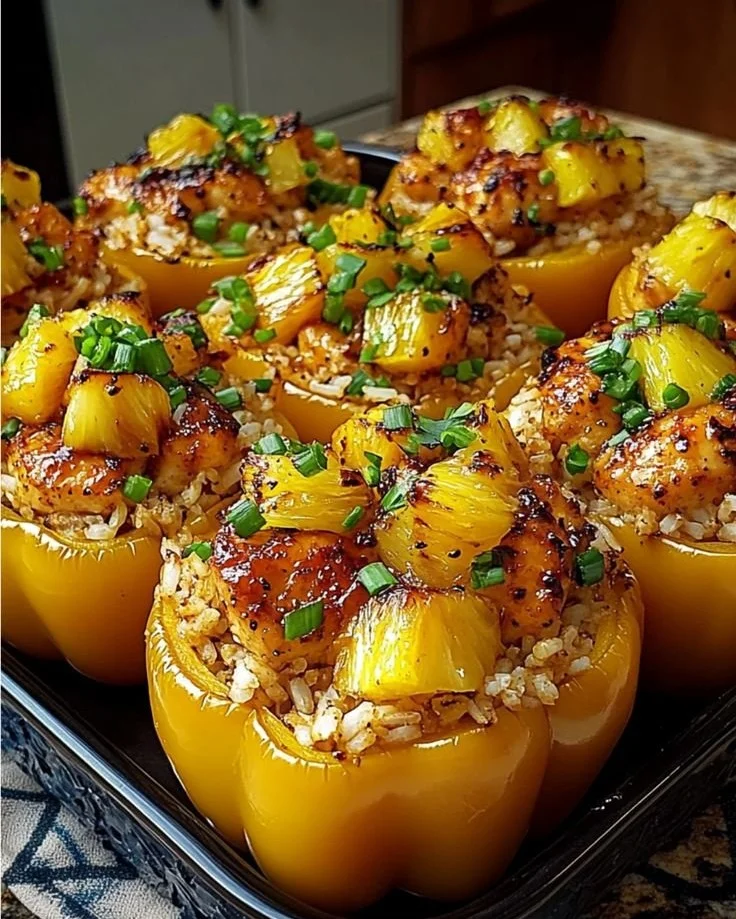Teriyaki Pineapple Chicken and Rice Stuffed Peppers