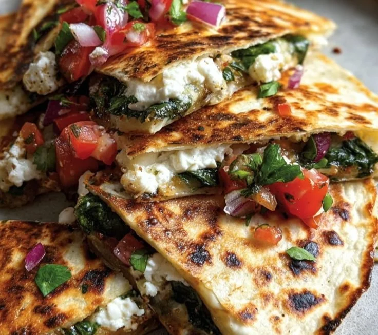 Warm and Cheesy Mediterranean Quesadillas