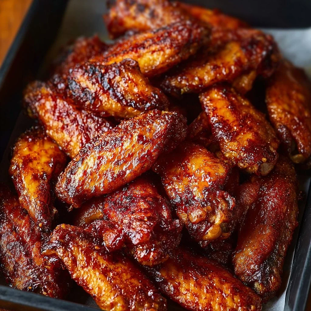 Deliciously baked chicken wings served with dipping sauce on a platter