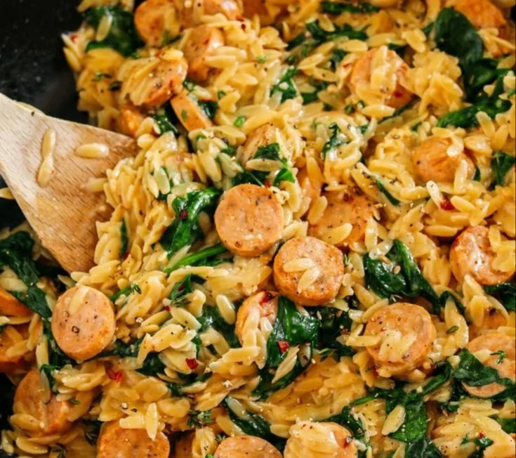 Creamy Chicken Sausage Orzo Skillet