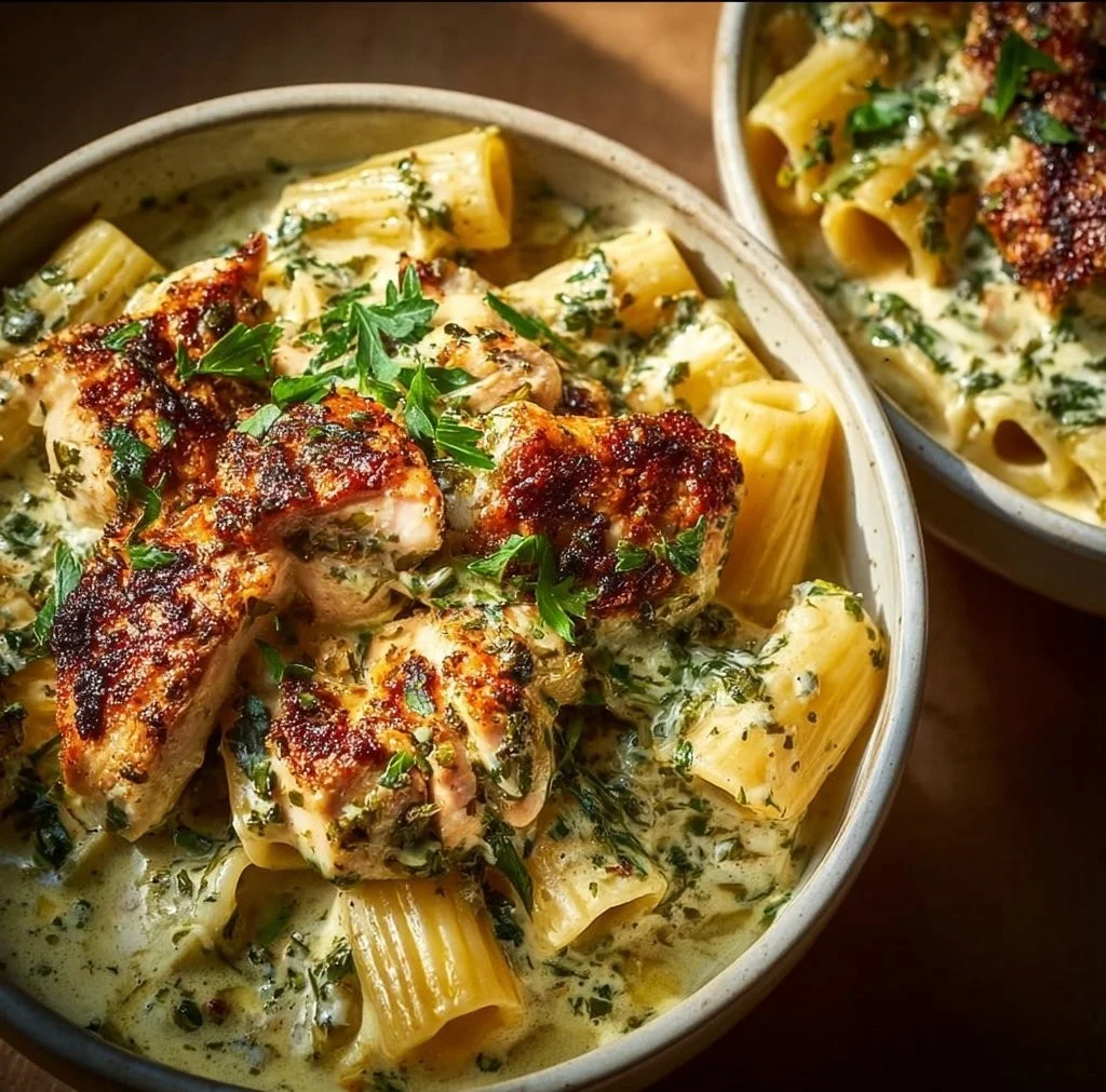 Creamy Pesto Chicken Pasta Bake