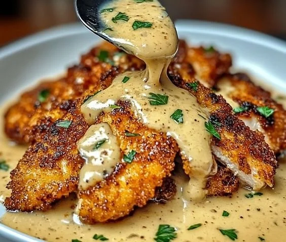 Crispy Parmesan Chicken with a Rich Garlic Sauce