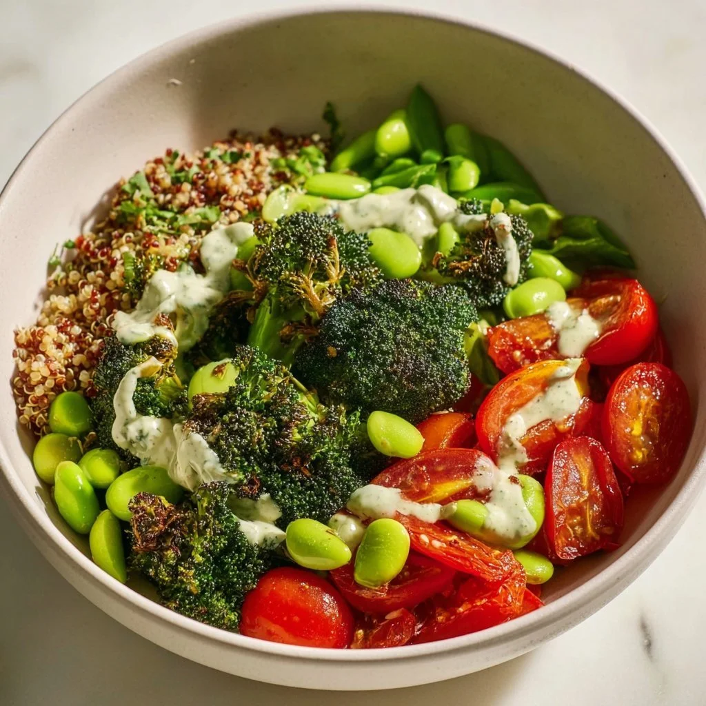 Green Goddess Buddha Bowl with fresh vegetables and grains