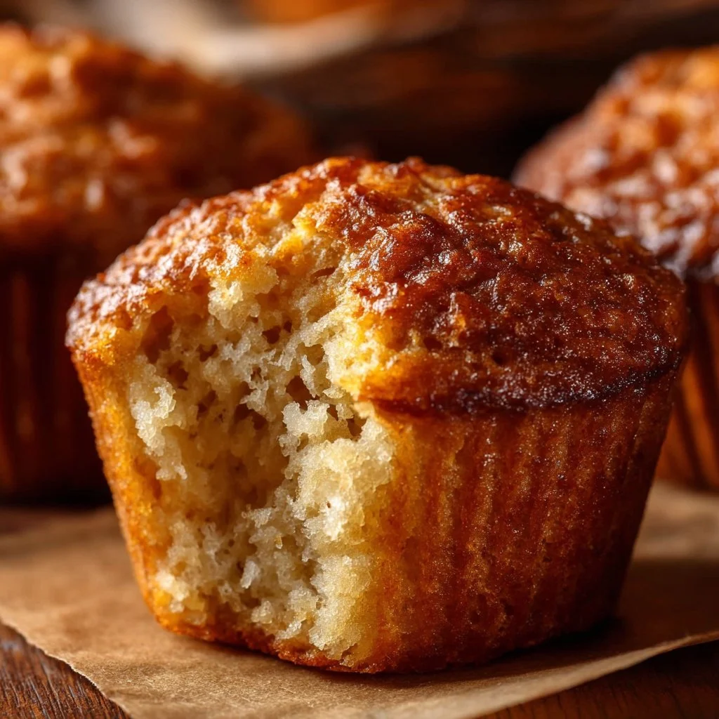 Healthy Greek yogurt banana muffins on a plate with fresh bananas