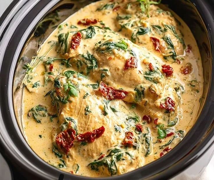 Homemade Crockpot Tuscan Chicken