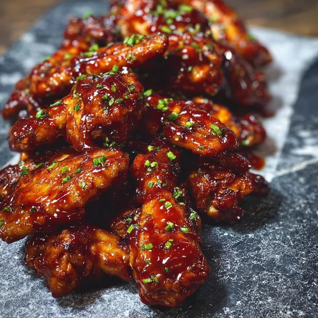 Honey BBQ Chicken Wings 4 Delicious Honey BBQ Chicken Wings served on a platter