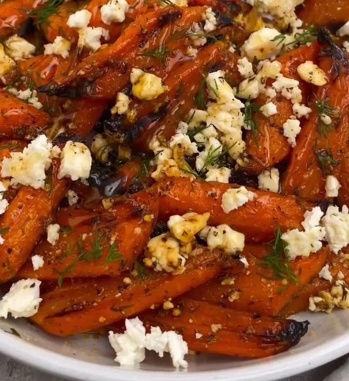 Honey Garlic Roasted Carrots with Feta