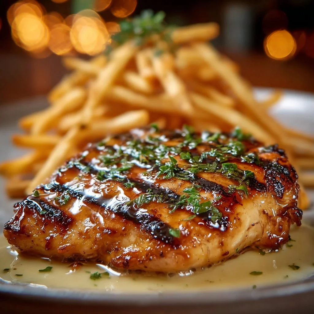 Longhorn Steakhouse Parmesan Chicken served on a plate with garnish
