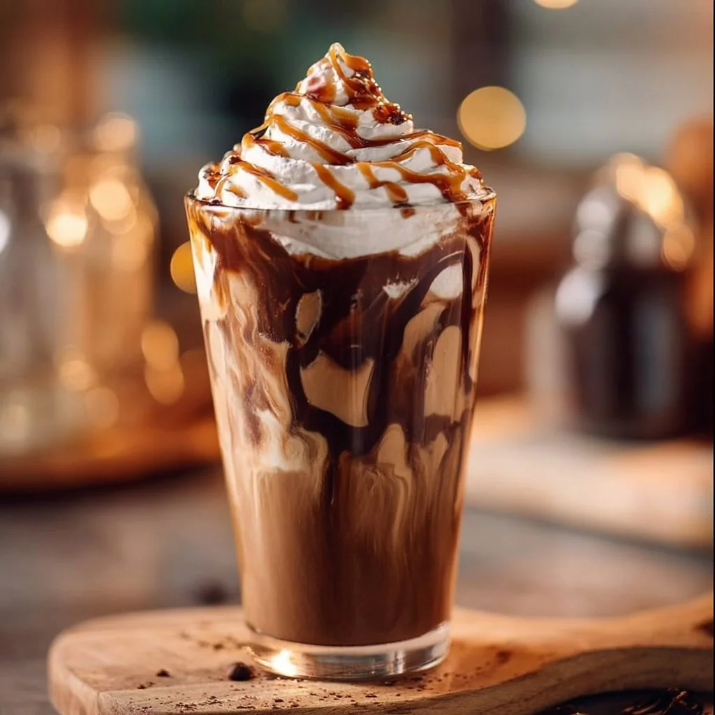 Mocha Caramel Iced Coffee 4 Delicious Mocha Caramel Iced Coffee served in a chilled glass