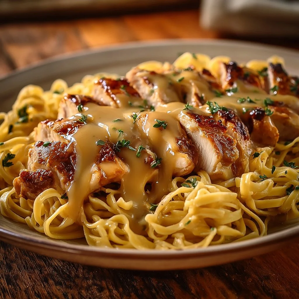 One-Pan Chicken served with delicious buttered noodles in a skillet