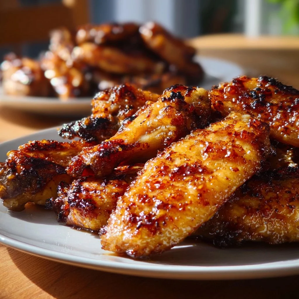 Delicious Pineapple-Teriyaki Chicken Wings garnished with sesame seeds and green onions