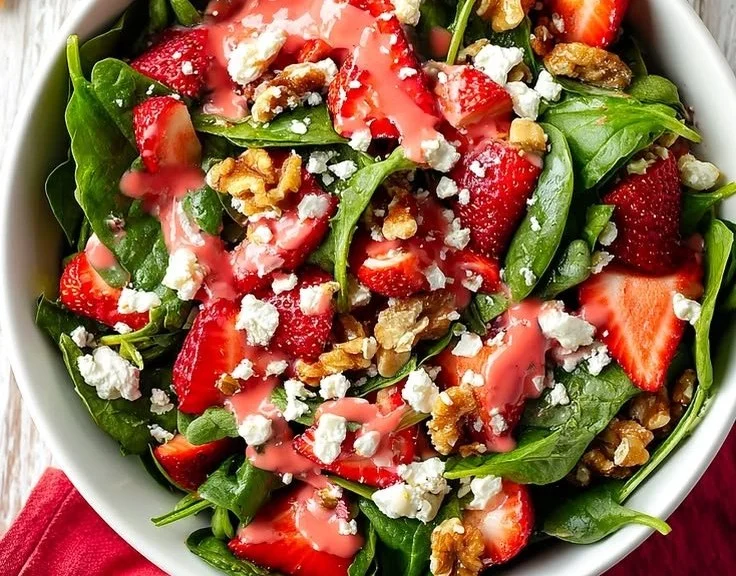 Spinach Strawberry Walnut Salad with Feta