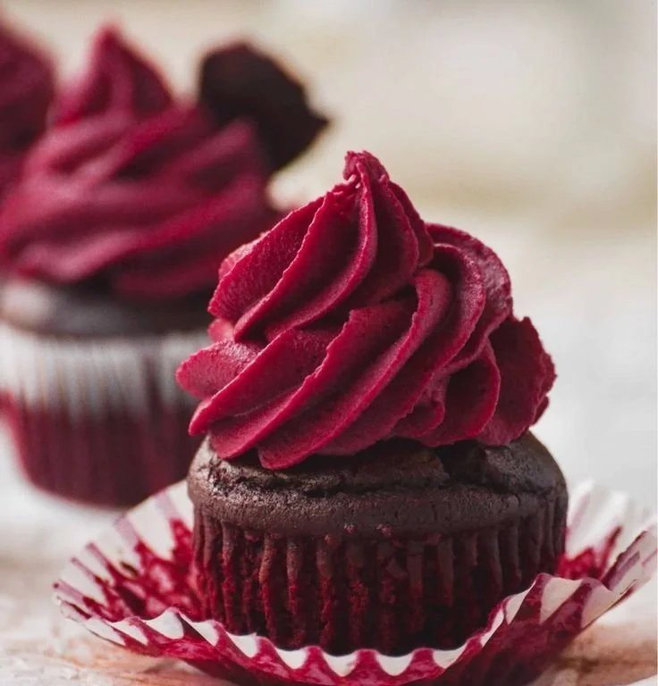Chocolate Beet Cupcakes 4 Chocolate Beet Cupcakes topped with rich chocolate frosting and fresh beet slices