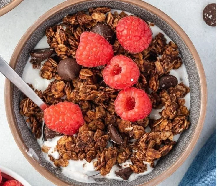 Crunchy and delicious Chocolate Granola in a bowl ready to enjoy.