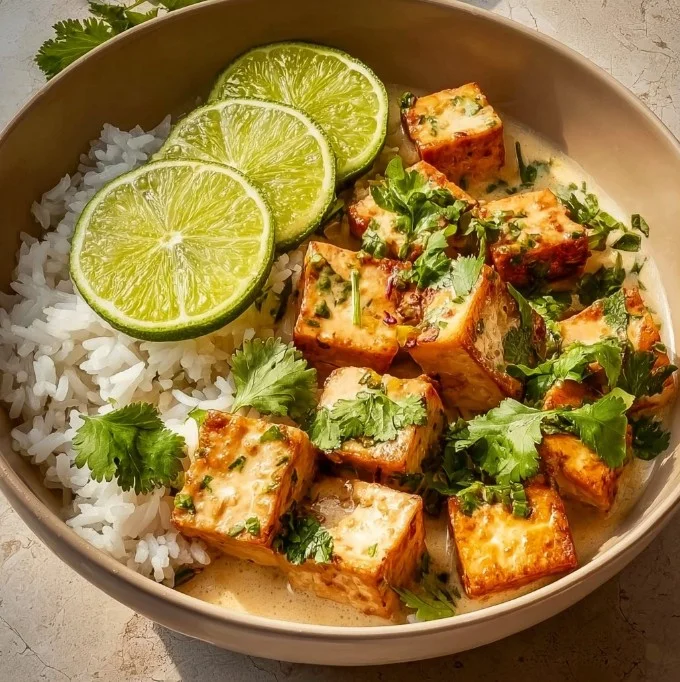 Coconut Lime Tofu: A Quick Vegan Delight You’ll Love 4 Delicious Coconut Lime Tofu served with fresh herbs and lime slices
