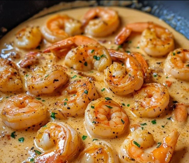 Creamy garlic shrimp served in a delicious sauce with herbs and spices