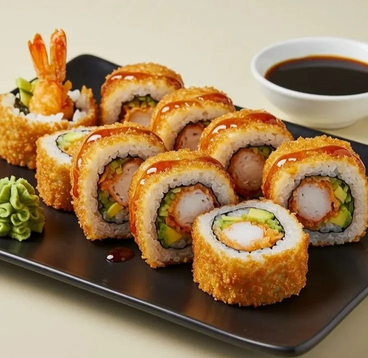 Delicious tempura sushi rolls with crispy batter and fresh ingredients