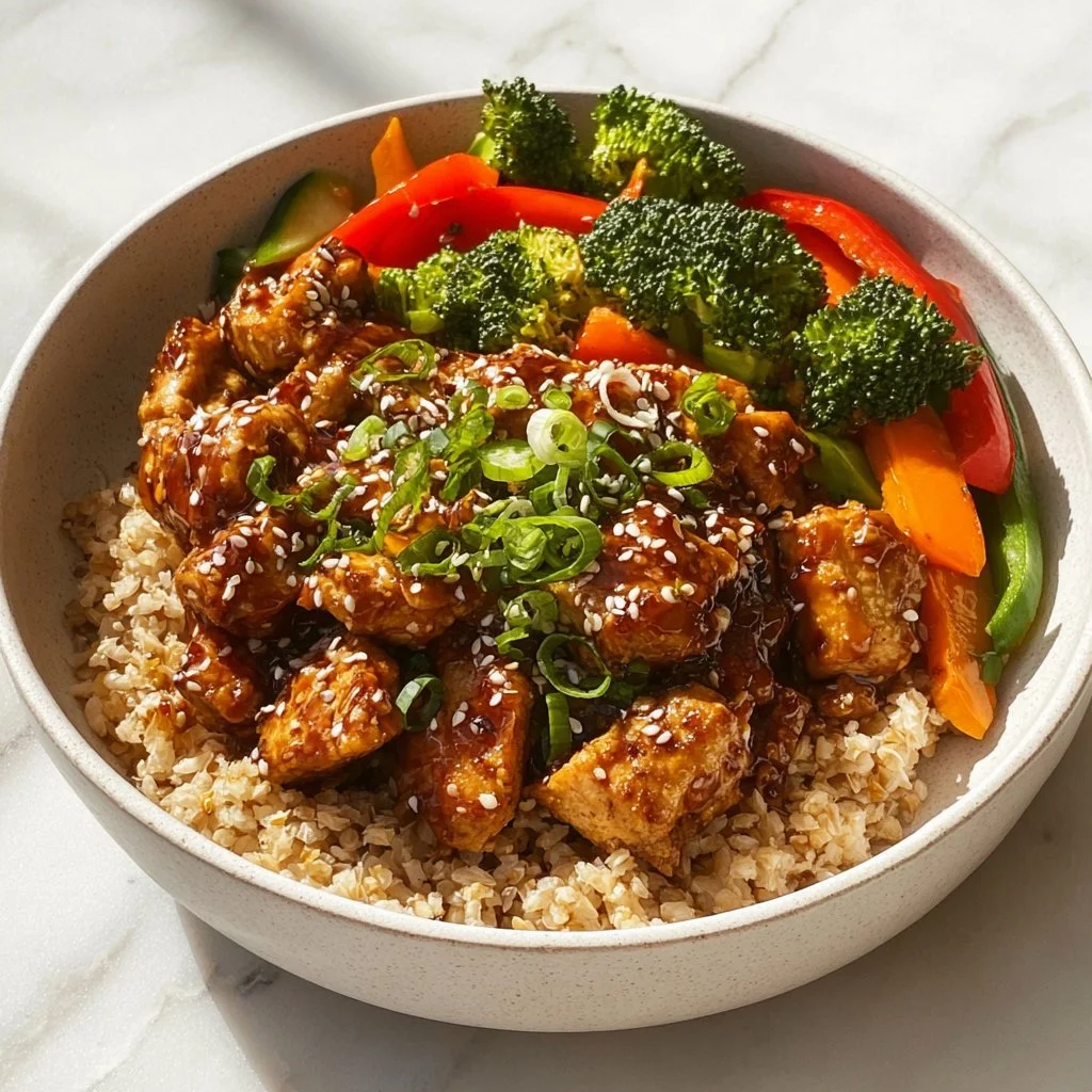 Delicious chicken teriyaki bowl with tender chicken, vegetables, and sauce