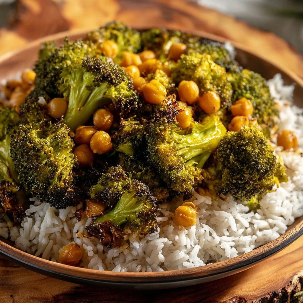 Garlic Broccoli Chickpea Stir Fry dish on a plate with vibrant vegetables