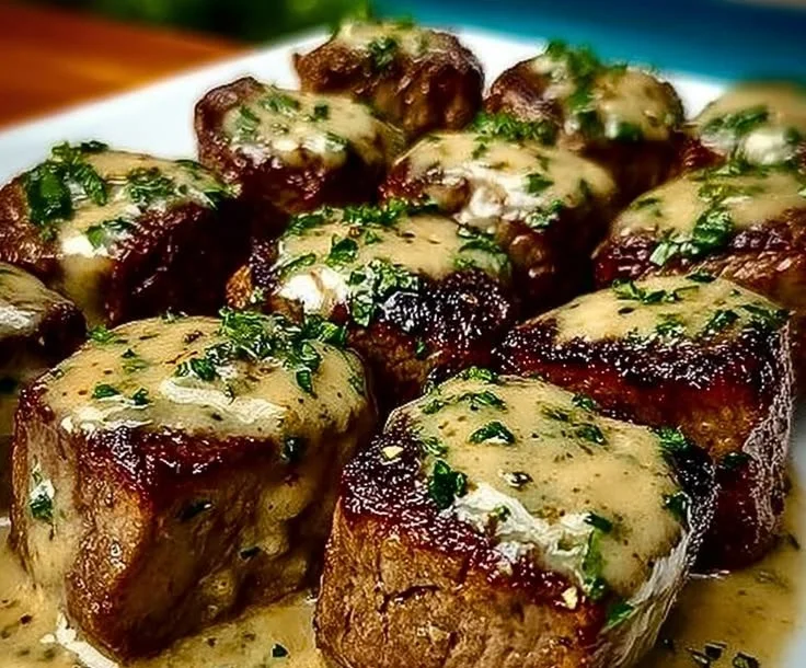 Garlic Butter Steak Bites with Parmesan Cream Sauce