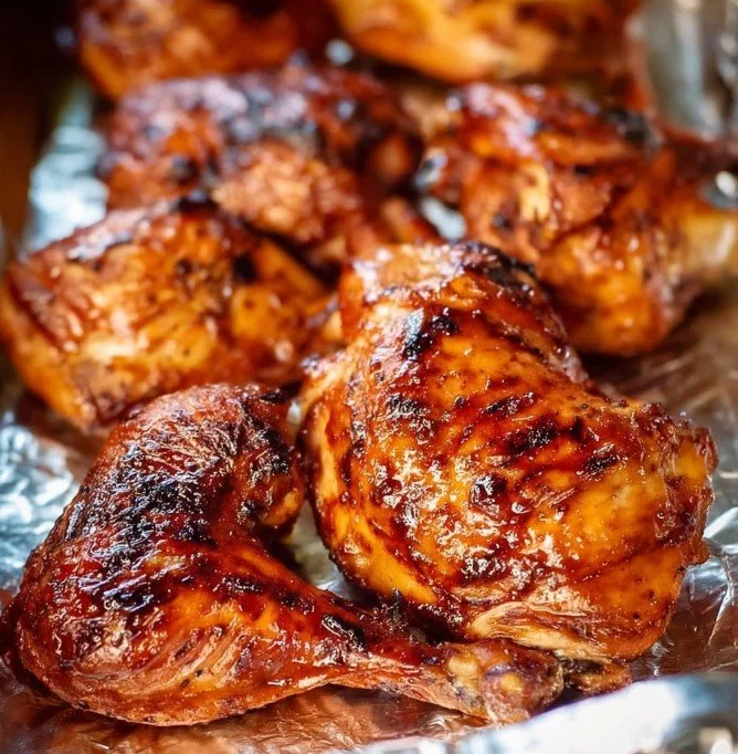 Delicious grilled barbecue chicken on a serving platter