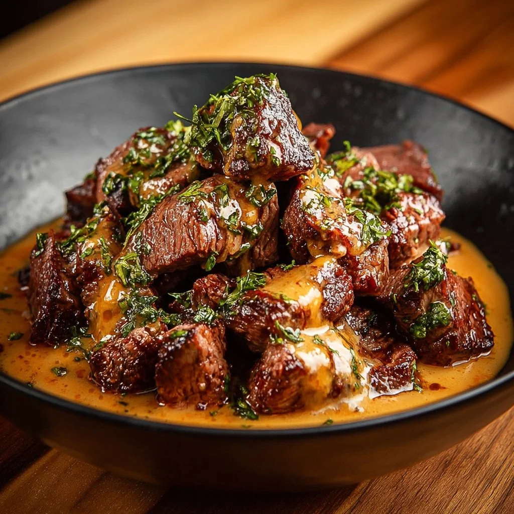 Grilled beef bowl topped with creamy garlic sauce for a flavorful meal.