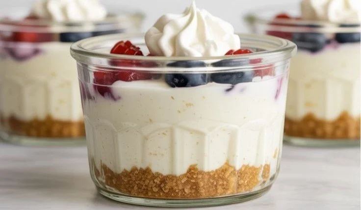Healthy Protein Cheesecake Jars 4 Delicious healthy protein cheesecake jars topped with fresh berries