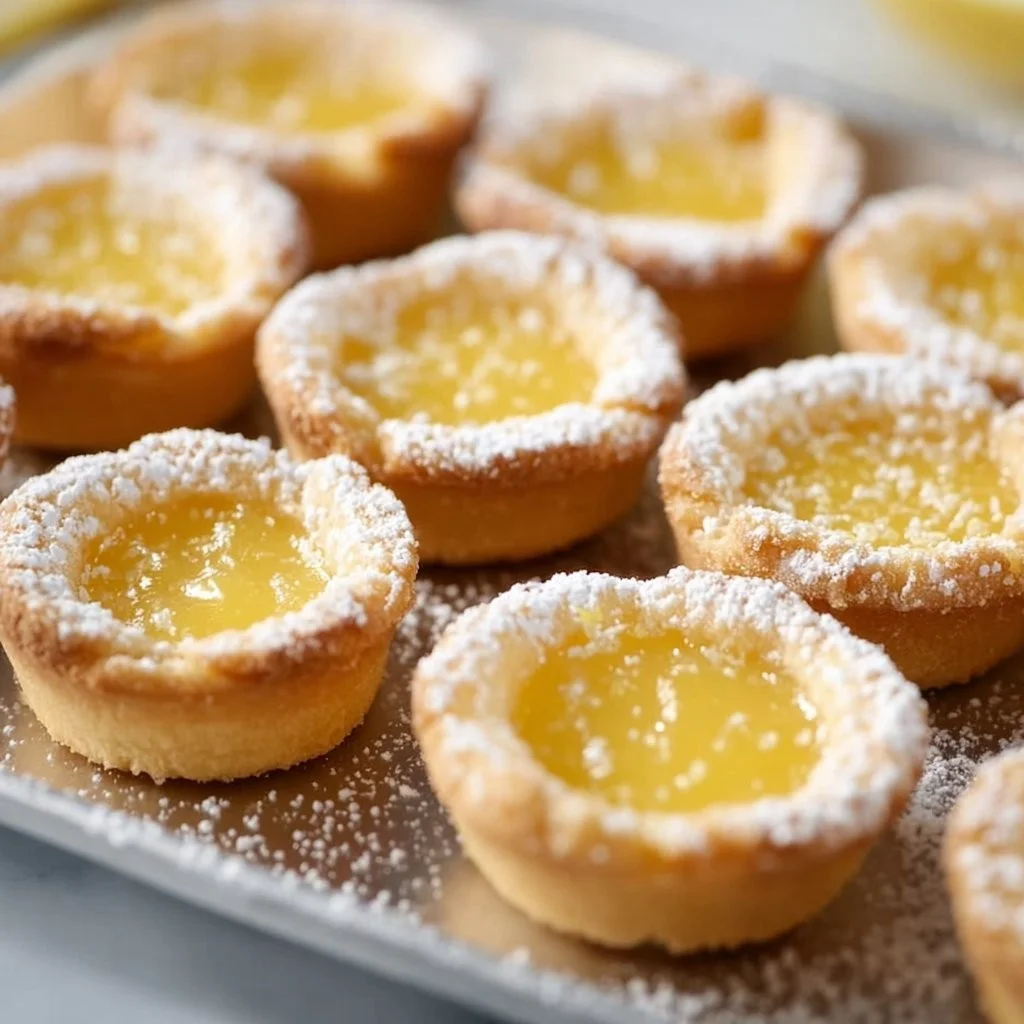 Lemon Bar Cookie Cups topped with fresh lemon zest and powdered sugar.