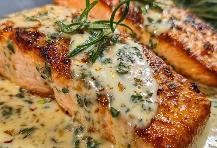 Marry Me Salmon 4 Delicious Marry Me Salmon recipe served on a plate with herbs