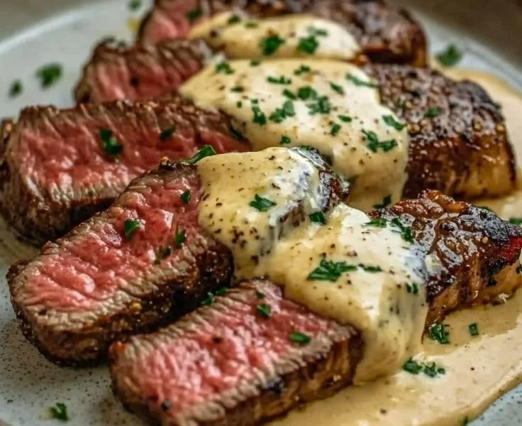 Steak with Creamy Garlic Sauce