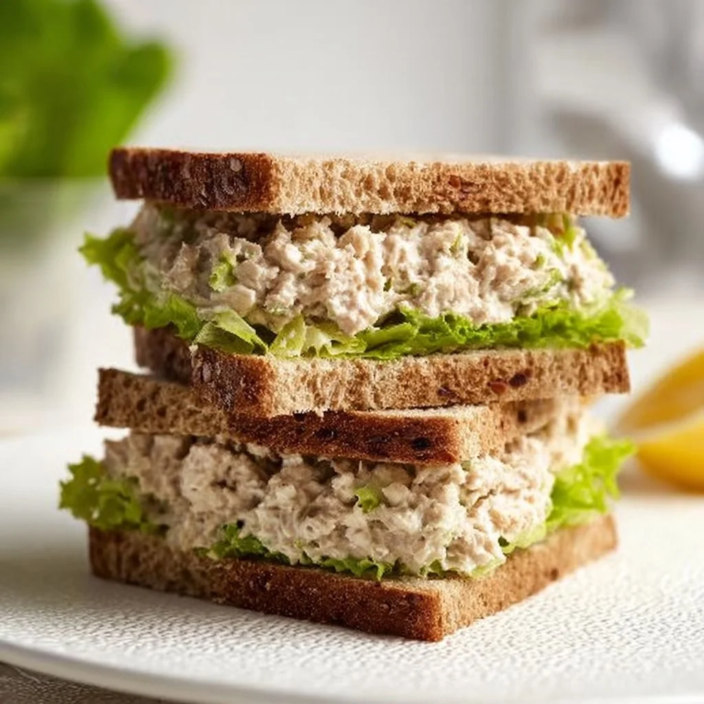 Delicious tuna salad sandwich with mayo and pickles, perfect for quick lunches.