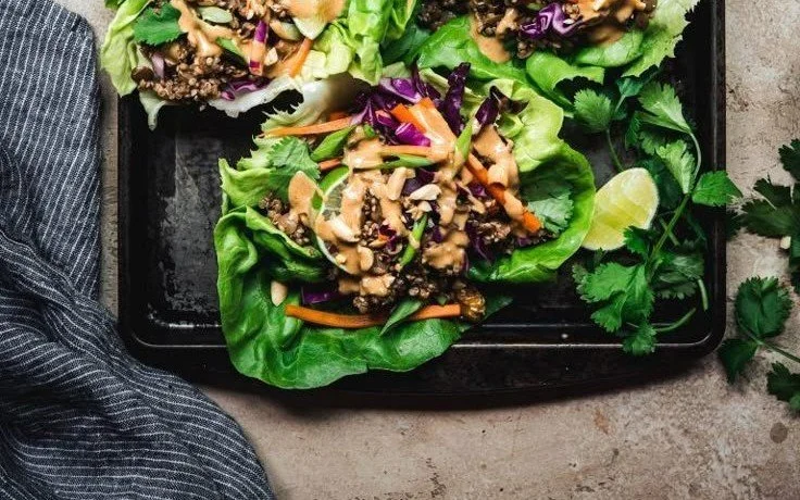 Vegan Asian Lettuce Wraps 4 Delicious Vegan Asian Lettuce Wraps filled with fresh vegetables and tofu