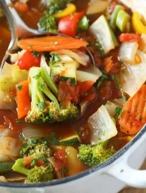 Weight Loss Vegetable Soup 4 Healthy weight loss vegetable soup with fresh ingredients in a bowl