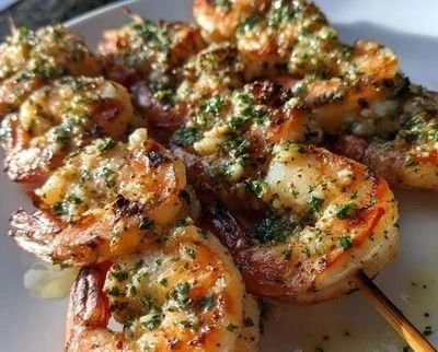 Delicious Garlic Lemon Butter Shrimp Skewers grilled to perfection