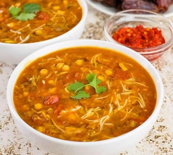 Harira: A Cozy Bowl of Comfort 4 A steaming bowl of Harira soup garnished with herbs and spices.