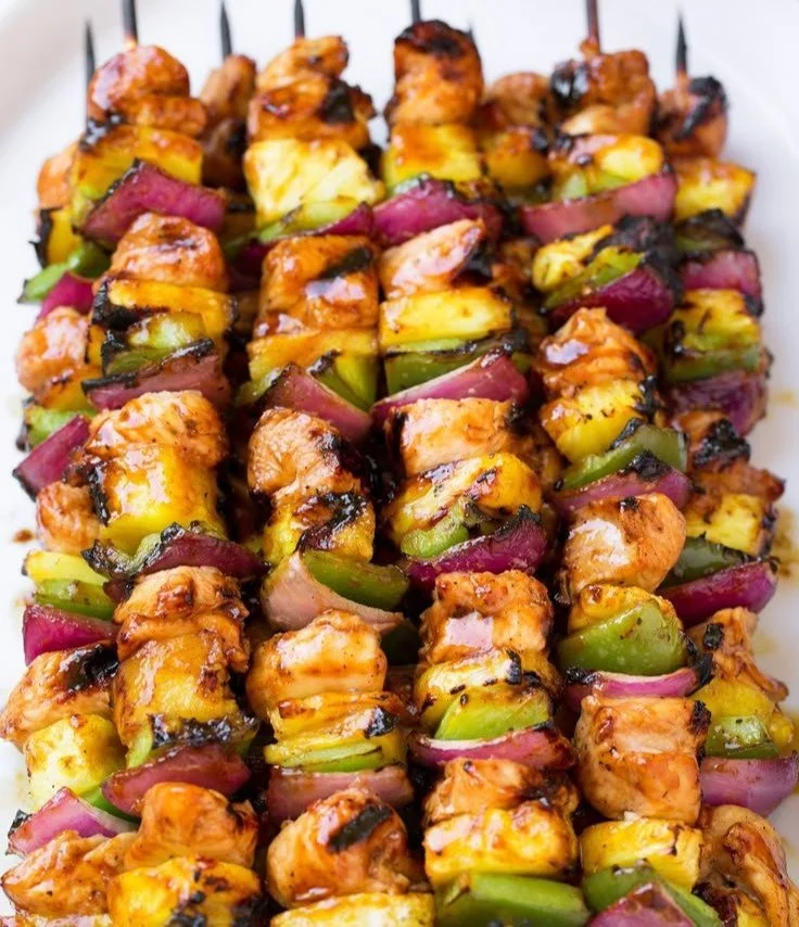 Hawaiian Chicken Kebabs 4 Grilled Hawaiian Chicken Kebabs with pineapple and vegetables