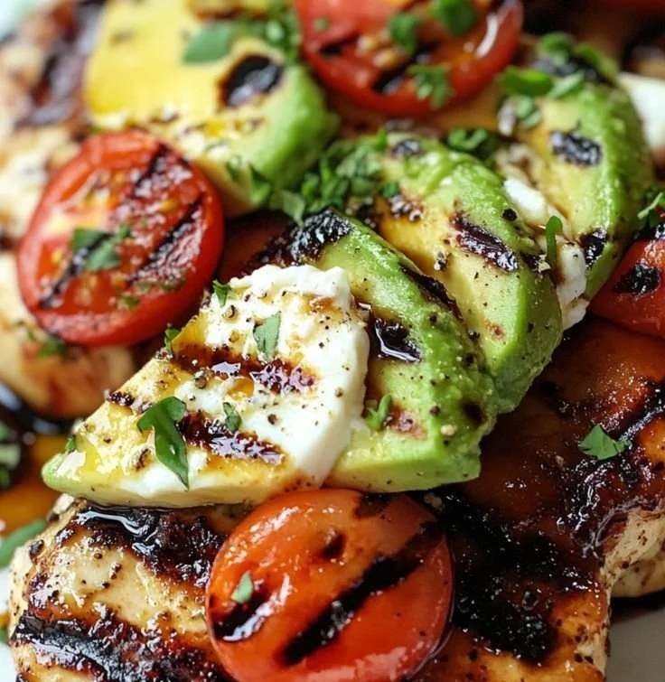 Juicy Grilled California Avocado Chicken 4 Juicy grilled avocado chicken served with fresh ingredients and herbs