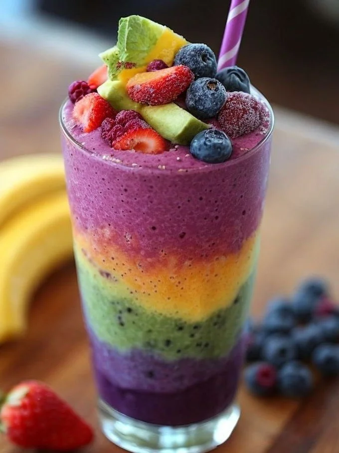 Refreshing Smoothie 4 A vibrant and refreshing smoothie filled with fruits and greens in a glass