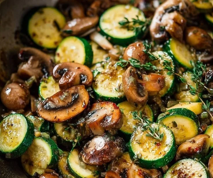 Delicious skillet zucchini and mushrooms cooked to perfection